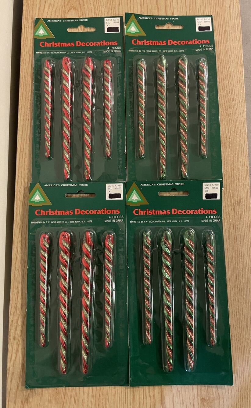 (Lot of 4) VTG NOS Woolworth Christmas Red Green Gold Icicle Ornament Decoration